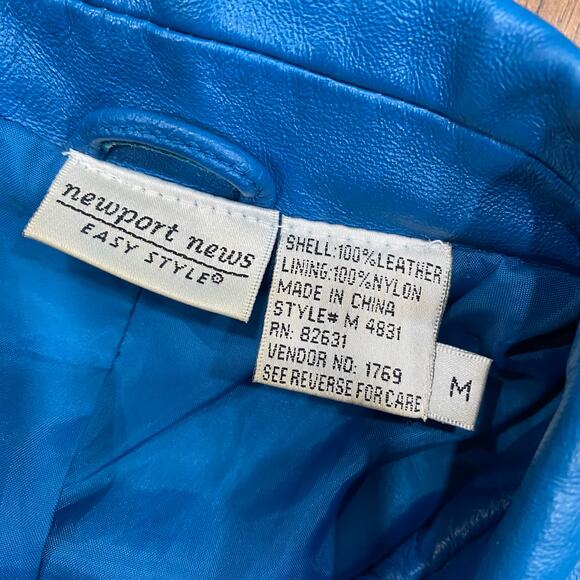 Vintage 90s Newport News Womens 3 in 1 Zip Off Blue Leather Trench Coat Medium - Picture 5 of 7